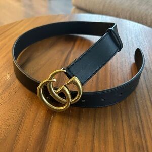 GUCCI Authentic Black Leather Belt with Gold Double-Ring Buckle